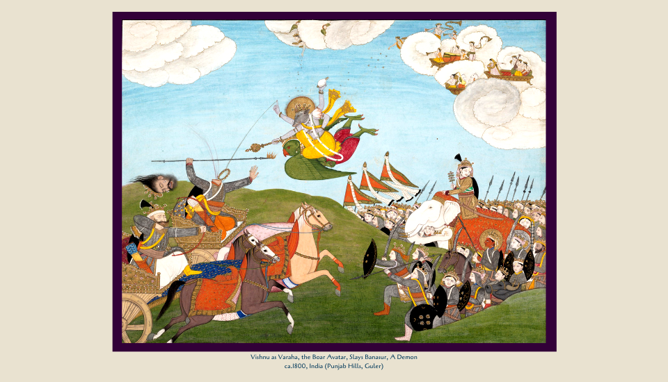 Garuda in art with Vishnu as a Boar