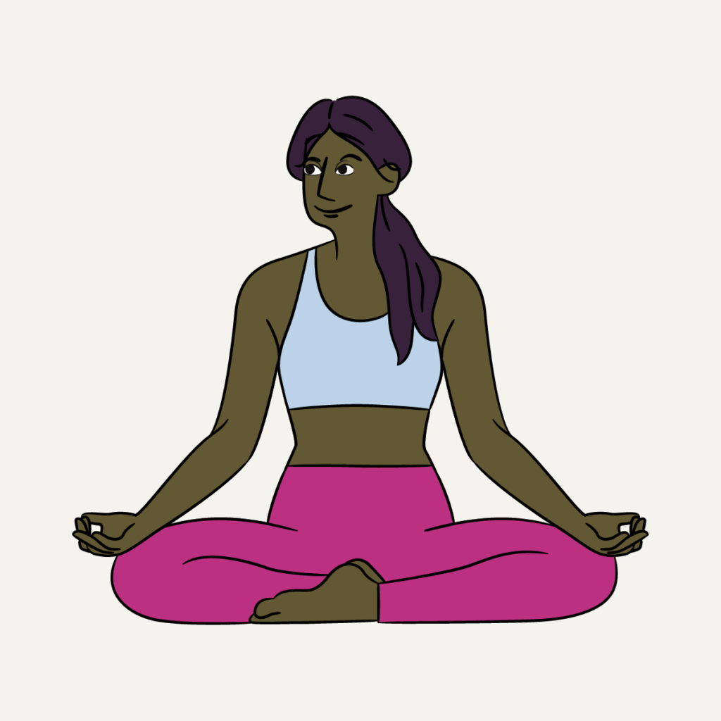 Woman meditating illustration - the Art of simply being for Mindful Soul Center magazine