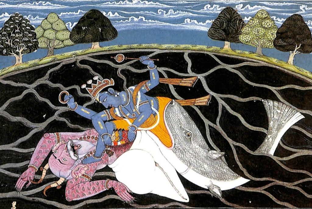 atsya the first avatar of Vishnu battling Manu