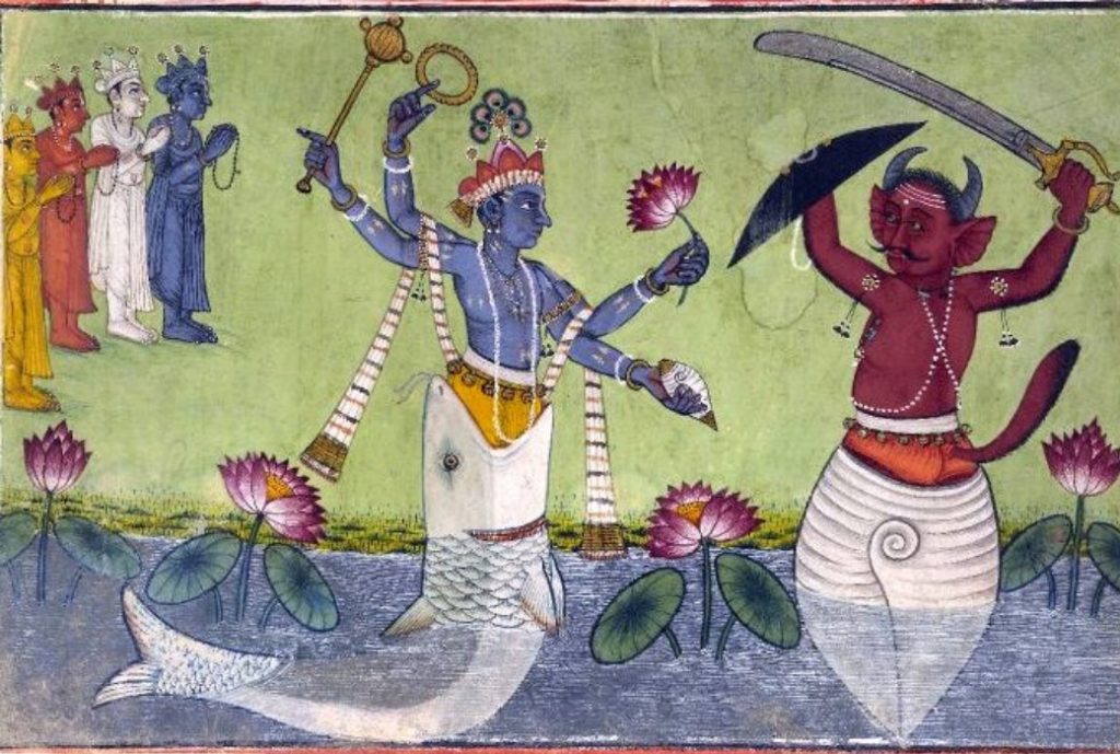 Matsya battling Manu